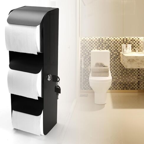 QWORK 3-Roll Stainless Steel Toilet Paper Dispenser with Lock, Wall Mount, Black, Durable for High-Traffic Areas in Saudi Arabia