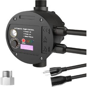 110V-120V Automatic Pump Controller Rotary Adjustment, BSPP G1 Threaded Interface, IP65 Automatic Electronic Switch Control Water Pump Pressure Controller, 50/60Hz, TÜV, CE