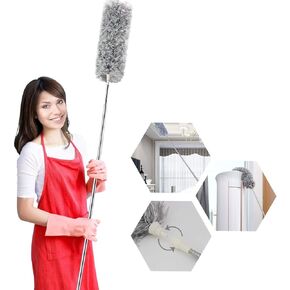 Dusters for Cleaning, Retractable Microfiber Gap Dust Cleaner with Extension Pole 30'' to 100'', Reusable Bendable Long Handle Feather Duster Kit for Cleaning High Ceiling Fan, Furniture, Blinds, Car