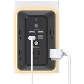 Surge Protector, Outlet Extender with Night Light, Addtam 5-Outlet Splitter and 4 USB Ports(1 USB C), Multi Plug Wall Outlet for Home Office Dorm Room Essentials