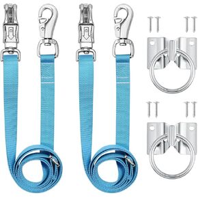 Cross Ties for Horse,Heavy Duty Nylon Horse Trailer Tie with Strong Panic Snap and Bull Snap,Adjustable from 45.2" to 78.7" Hanging Strap with 2 Pcs Tie Rings and Screws (Black)