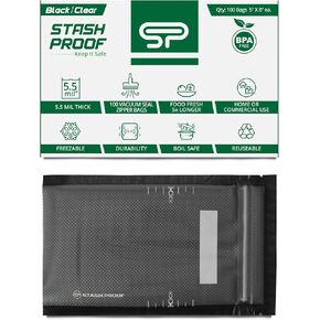 5" x 8" Recloseable Zip Storage Bag (Black and Clear) (100 Count) 5.5 Mil Durable - BPA Free Commerical Food Grade Reusable Resealable Zipper Vacuum Seal