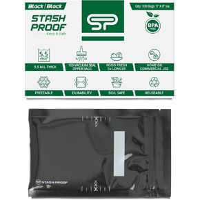 5" x 8" Recloseable Zip Storage Bag (Black and Black) (100 Count) 5.5 Mil Durable - BPA Free Commerical Food Grade Reusable Resealable Zipper Vacuum Seal