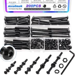 mxuteuk 420PCS M3 Screws,M3x30/35/40/45/50mm Hex Socket Head Cap Screws Bolts Nuts Kit,12.9 Grade Alloy Steel M3 Bolts with Hex Wrench