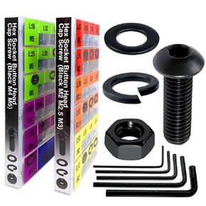EEEEE 1820 Black Metric Machine Screw Assortment Kit M2 M2.5 M3 M4 M5 Bolts and Nuts kit with Flat Washers Assorted Lock Spring Washer Hex Button Head 10.9 Alloy Steel Cap Screw Set with Allen Wrench