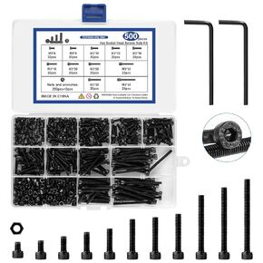 1600 Pcs M3 Screw Kit, M3 Button Head Screws and M3 Socket Head Screws, Metric Machine Screw Assortment 12.9 Grade Alloy Steel Black Zinc Plated M3 Screws Bolts and Nuts Kit