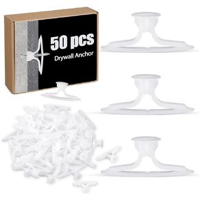 50 Pcs Drywall Anchors Bulk, Self Drilling Hollow Wall Anchor, Nylon, Plastic Wall Anchors Applies to #6 to #14 Fastener Sizes, for Drywall Ceiling Gypsum Plasterboard, White