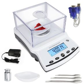500g x 0.001g High Precision Analytical Balance Scale with Windshield, RS232 Interface, Large LCD Display, AC/DC Power Supply – Lab, Jewelry, Baking, Scientific Use