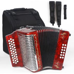 AKLOT Accordion: 31 Key 12 Bass F/B/E Accordion for Adult, Diatonic Accordion Instruments for Beginners, Accordion with Carrying Case, Strap (Embedded Imitation Diamond) Red
