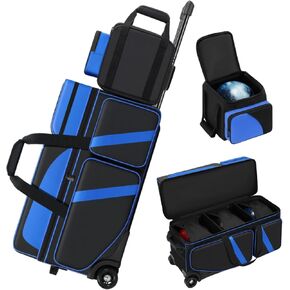 4 Ball Bowling Bags with Wheels, Bowling Ball Bag with Multi-Pockets,4 Ball Bowling Bag with Secure Buckle Fixed Ball Cup & Shoe Compartment,3 Ball Bowling Bag+1 Ball Color Matching Add On Tote