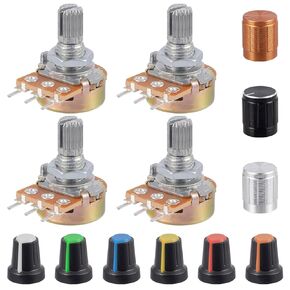 WH148 B10K Potentiometer 15mm Shaft 3Pins Variable Resistor 10K Single-Joint Linear Potentiometers with AG2 Plum Knob Cap and Aluminum Alloy Knobs (Pack of 35pcs)