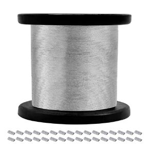 316 Stainless Steel Cable,1000FT 1/32IN Wire Rope with 250Pcs Aluminum Sleeves Stops, 7 * 7 Strand Wire Rope for String Lights Hanging, Clotheslines, Trellis Wire