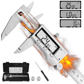 Digital Caliper Measuring Tool, 6 Inches Electronic Digital Vernier Caliper, All Metal Micrometer Vernier Caliper with Huge LED Screen for Woodworking Jewelry, Polished Silver