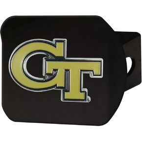 FANMATS 25006 Georgia Tech Yellow Jackets Black Metal Hitch Cover - 3D Color Emblem with Metal Chrome 3D Logo Emblem – Easy Installation on Truck, SUV, Car - Ideal Gift for Die Hard NCAA Fan