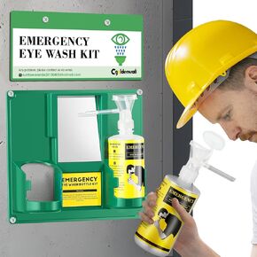 CGOLDENWALL Upgraded Portable Eye Wash Station OSHA Approved Emergency Eye Wash Kit, Sturdier Bottle Holder Larger Mirror, 2 * 16.09oz Empty Eyewash Bottles, NO Solution (White Cap)