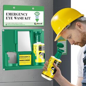 CGOLDENWALL Newly Released Portable Eye Wash Station OSHA Approved Emergency Eye Wash Kit Wall Mounted, Upgraded Bottle Holder&Larger Mirror, 16.09oz Bottles, NO Solution (Green Cap)