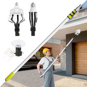 26FT Reach Light Bulb Changer for High Ceilings with Pole, Light Bulb Extension Pole Changer 5-20FT with Basket and Suction Cup for Recessed Lights High Ceiling Light Bulb Changer