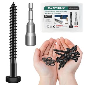 (8Sets) 3/8" x 6" Hex Head Lag Bolts, Heavy Duty Lag Screws with Washers, 304 Stainless Steel, 3/8 Bolt for Wood, Partial Thread, Black Oxide