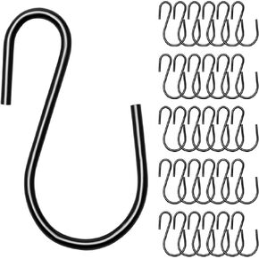 30 Pcs S Hooks for Hanging Plants, 1.73 Inch S-Shaped Hook, Black S Hooks, S Hooks for Closet, S Hanging Hooks, Metal S Hooks, Heavy Duty S-Hooks for Hanging Pots Utensils Clothes Bags Towels Plan