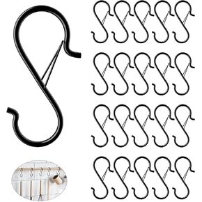 Lsnisni 20 Pcs S Hooks Hanging Heavy Duty, 3.5 Inch Heavy Duty Metal S Hooks with Safety Buckle, Hanging Plants, for Closet Hooks, Kitchen Utensil and Bathroom Supplies, Black