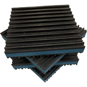 HEAVY DUTY ANTI VIBRATION ISOLATION PADS 4" X 4" X 7/8" RIBBED RUBBER WITH BLUE COMPOSITE FOAM CENTER, QUANTITY 4