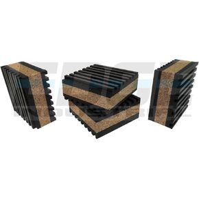 Anti Vibration Isolation Pads 2" X 2" X 7/8" Ribbed Rubber with Cork Center Vibration DAMPENING, Quantity 4