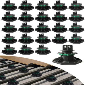 Adjustable Plastic Pedestal Paver, 24 PCS Heavy Duty Deck Blocks Foundation Base Support, Decking Foundation Blocks Level up 1-3/16" to 2-3/8", Deck Pedestal Flooring Platform Joists Beams Support