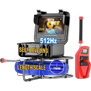 Anysun Sewer Camera Self Leveling with Locator, 7MM Stronger Pushrod, Meter Marker, 32GB Card, 9'' HD Monitor, 100Ft/30M Sewer Pipe Drain Inspection Camera IP68 with DVR Industrial Borescope Snake