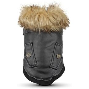 Dog Winter Leather Jacket Dogs Windproof Cold Weather Coats Zipper Design Warm French Bulldog Clothes Cool Puppy Motorcycle Clothing for Small Medium and Large Dogs（Black，L-L）