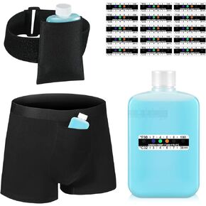 Cuffbow 19 Pcs Urine Test Complete Kit, Include 1 Urine Bottle 15 Temperature Test Strips 1 Urine Storage Pouches 1 Hidden Leg Strap and 1 Lining Pocket Boxer Brief for Travel Lab Testing (Medium)