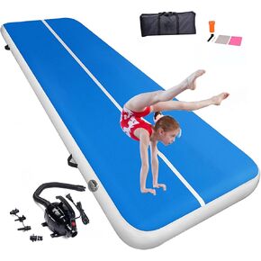 DOBESTS Inflatable Gymnastic Mat Air Track Tumbling Mat 6.6ft 10ft 13ft 16ft 20ft 4/8 Inch Thick Air Mat Tumble Track Air Barrel Gymnastics Roller with Electric Air Pump