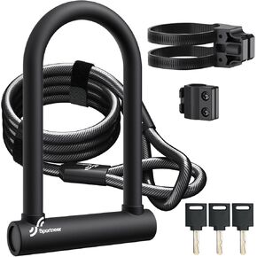 Sportneer Bike U Lock - 18mm Shackle Heavy Duty Bike Lock with 6ft Security Cable - Bicycle U-Locks with Sturdy Mounting Bracket for Road, Mountain, Electric and Folding Bike, Size 9.85''x6.3''