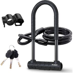 Bike U Locks Heavy Duty Anti Theft, 20mm U Lock Bike Super Strong 12 Ton Shear Electric Scooter Locks Anti-Theft 4ft Steel Security Cable with Sturdy Mounting Bracket & 3 Keys