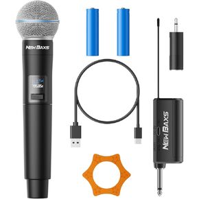 Rechargeable Wireless Microphones, 150FT Cordless Handheld Dynamic Karaoke Wireless Mics,1/4'' Output for Karaoke, Meeting, Wedding,Singing, Church