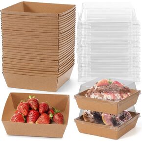 Mini Charcuterie Boxes with Clear Lids, 4.5x4.5 Inches 20 Pack Brown Dessert Boxes Square Disposable Bakery Boxes to Go Food Containers for Daughter, Wedding Party, Strawberries & Cookies in Saudi Arabia