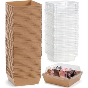 Mini Charcuterie Boxes with Clear Lids, 4.5x4.5 Inches 20 Pack Brown Dessert Boxes Square Disposable Bakery Boxes to Go Food Containers for Daughter, Wedding Party, Strawberries & Cookies
