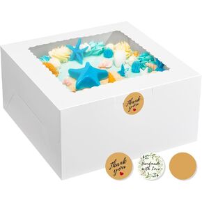 Kootek 24pcs Cake Boxes with Window, 10 x 10 x 5 Inches Bakery Boxes Treat Cookie Dessert Boxes Pastry Box for Cake, Chocolate Covered Strawberries, Cupcakes, Donuts, Baked Goods