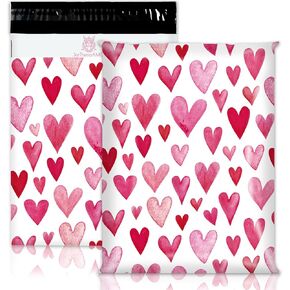 100Pcs Valentine's Day Poly Mailers 10 x 13 Inch Pink Love Heart Envelope Mailers Watercolor Self-Sealing Plastic Packaging Mailing Bags For Small Business Clothing