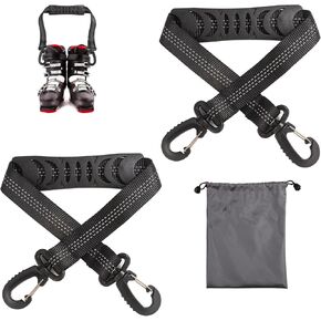 2pcs Ski Boot Carrier Straps with Storage Bag, Portable Ski Carrier Straps Backpack Straps Ski Shoulder Sling Ski Bag Shoulder Strap Skate Leash Roller Skate Leash Ski Snowboard Accessories