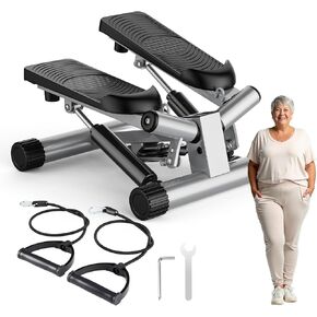 DUMOS Steppers for Exercise at Home, Mini Stair Stepper with Resistance Bands, Portable Full Body Workout Stepper Machine Adjustable Foot Twist Stepper for Fitness