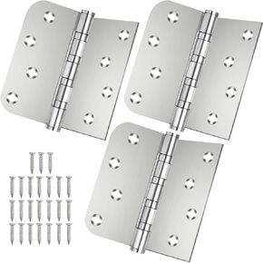Door Hinges 4 x 4 Inches Ball Bearing Door Hinges Stainless Steel Square and 5/8'' Radius Corner Door Hardware Heavy Duty with Non Removable Pin 3 Pack (Stainless Steel)