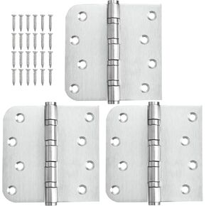 304 Stainless Steel Door Hinges, 4 inch X 4 inch Heavy Duty Door Hinges, Ball Bearing Door Hinges, Non Removable Pin, with Square and 5/8'' Radius 3 Pack