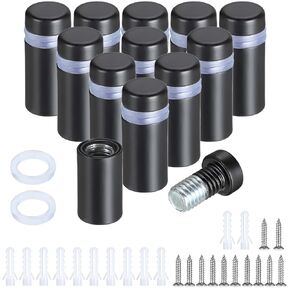Sumnacon 12 Pcs 1/2 x 1 Inch Stainless Steel Standoffs-Sturdy Stand Off Wall Mounts for Glass Acrylic Picture Frame, Standoff Screw for Home Office Store, Black