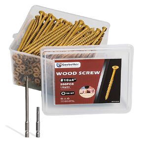 Wood Screws Deck Screws 4 Inch, 200 Pcs Torx Screws Construction Fence Screws, 10 x 4 Deckmate Exterior Screws for Wood, Rust Resistant, 2 Pcs T25 Star Bits Included, Yellow