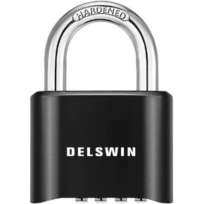 DELSWIN 4-Digit Combination Lock Outdoor Padlock - Heavy Duty Locker Lock with Hardened Steel Shackle, Waterproof Combo Lock for Gym Locker, Hasp Storage, Shed, Fence, Gate (Black,1Pcs)