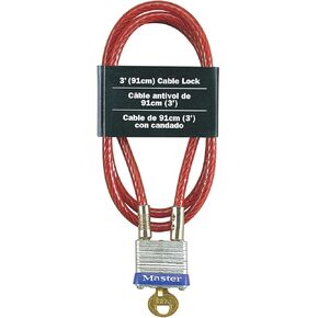 Master Lock 719D Steel Cable with Integrated Outdoor Padlock with Key, 1 Pack, Silver, 3' Long x 3/16' Diameter