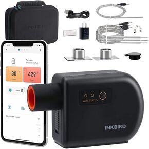 Wi-Fi & Bluetooth BBQ Smoker Temperature Controller with Automatic Smoker Fan, INKBIRD ISC-027BW Grill Thermometer with 4 Probes for Big Green Egg, Kamado Joe, Primo, Vision Grill, Akorn Kamado