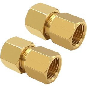 Joywayus Brass Compression Tube Pipe Fitting 3/8" Tube OD Compression x 1/4" NPT Female Union Connector (Pack of 2)