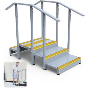 Up & Down Physical Therapy Step, Iron Alloy Therapy Stairs with Adjustable Handrails, Non-Slip Therapy Equipment for Home/Professional Rehabilitation Exercises(600LBs Capacity, Two Height Options)