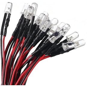 50pcs DC 12V 5mm LED Diodes Kit Diode Lamp Prewired Emitting Diodes with Holder for DIY Home Decoration (White)